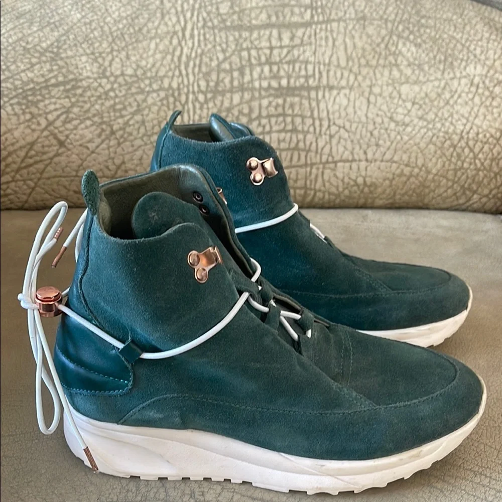 Filling Pieces Teal Hand Crafted Modern High-Top Women Leather Sneakers Size 38